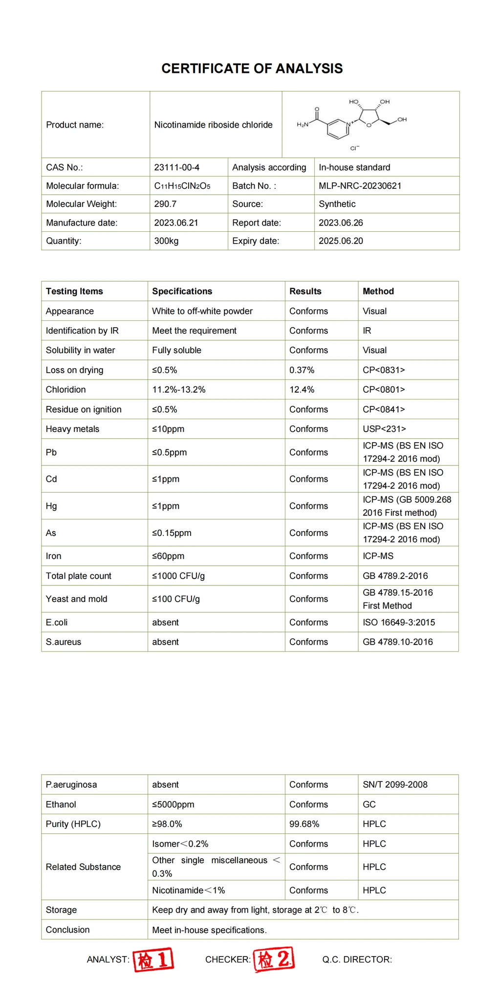 2 coa of Nicotinamide Riboside Chloride powder 2 coa of Nicotinamide Riboside Chloride powder